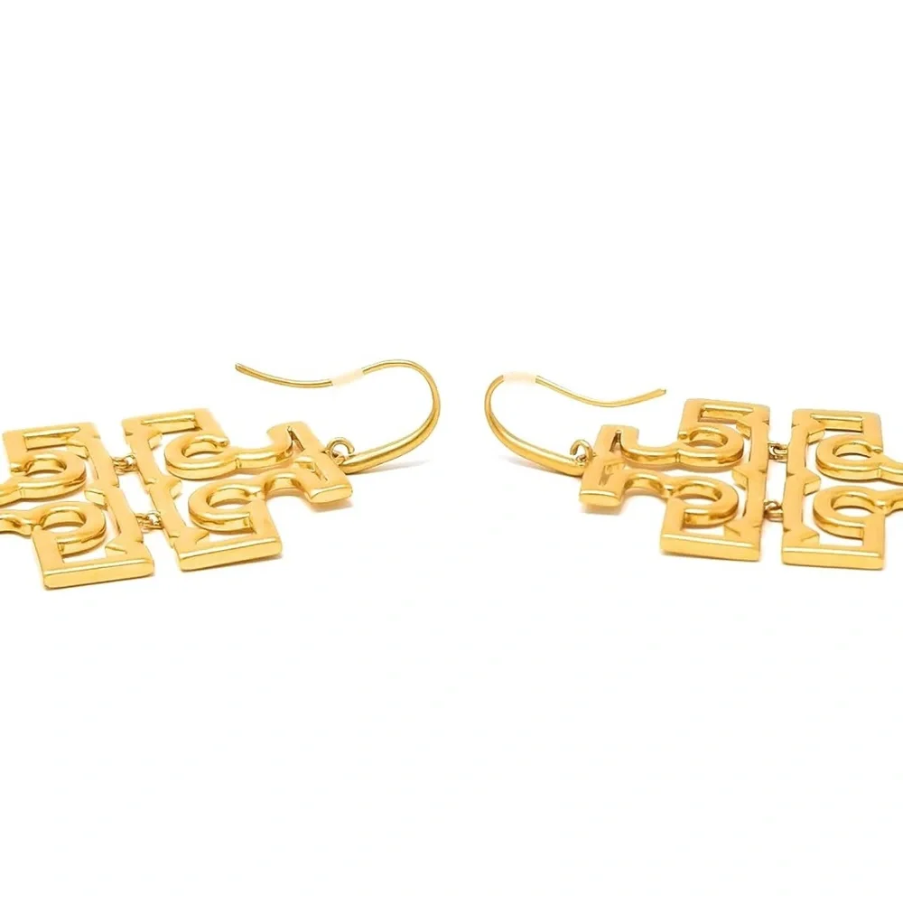 NEW Auth. Tory Burch Britten Logo Drop Earrings (Gold), on TB Earring Card